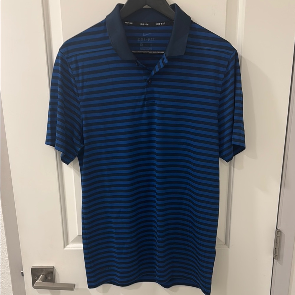 Nike Blue Black Striped Polo Shirt Size Small